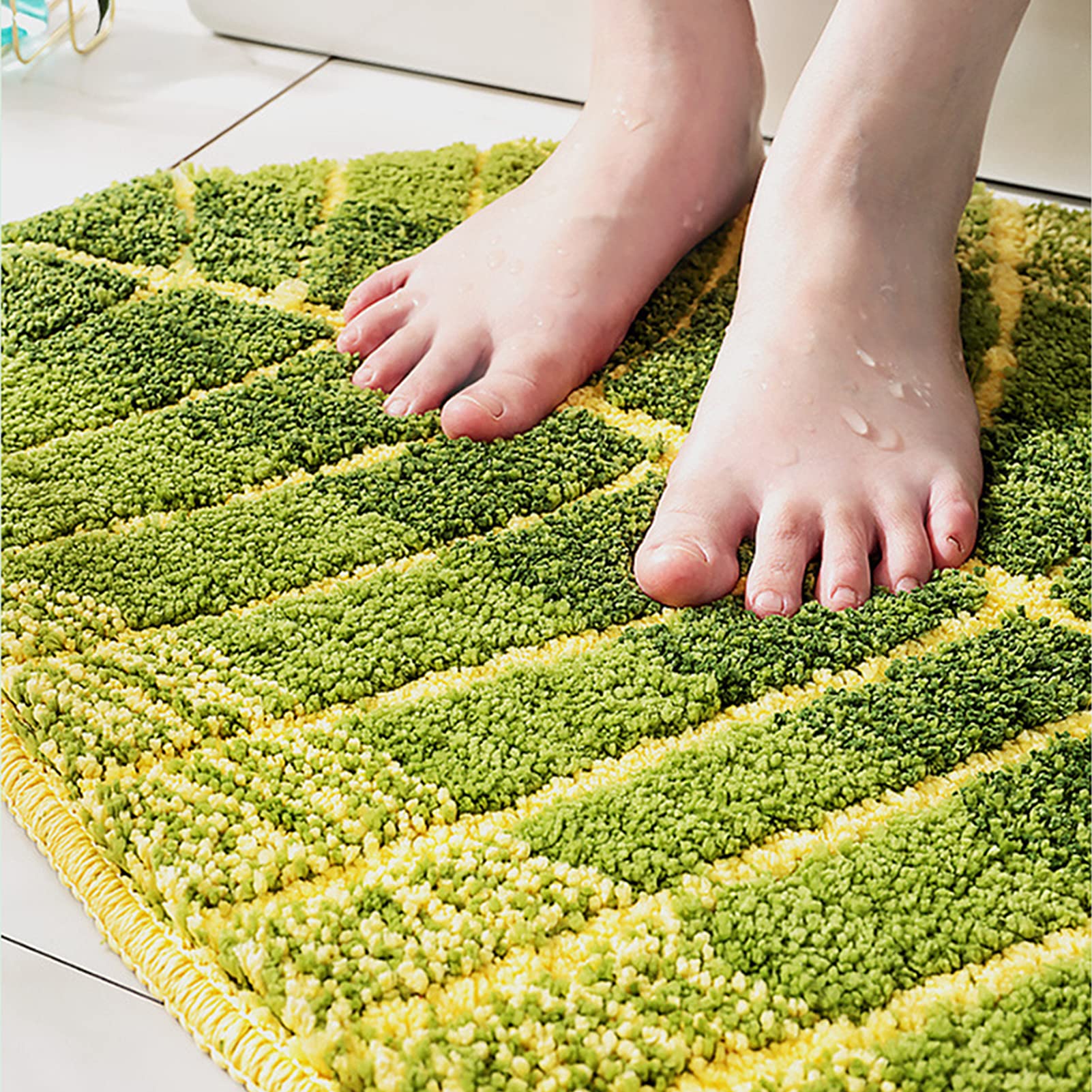 Badezimmerteppich rutschfest, Badvorleger Weiche Saugfähige Grün Blatt Duschmatten,Waschbar Schnelltrocknend Badteppich Badematte, Kinder Fußmatte (140×70cm)