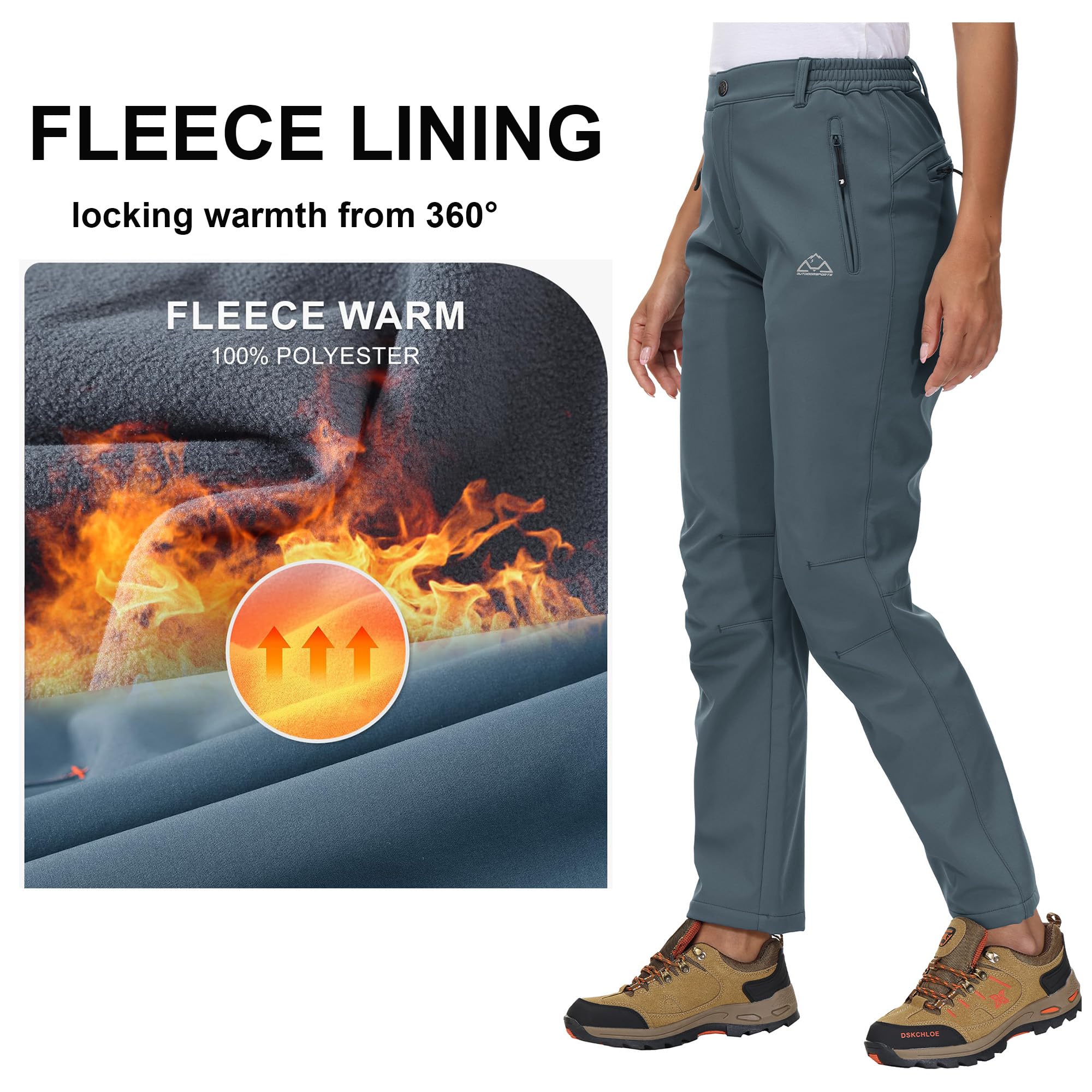Rdruko Womens Fleece Lined Thermal Snow Ski Trousers Outdoor Waterproof Hiking Walking Work Trousers Winter Sports Pants