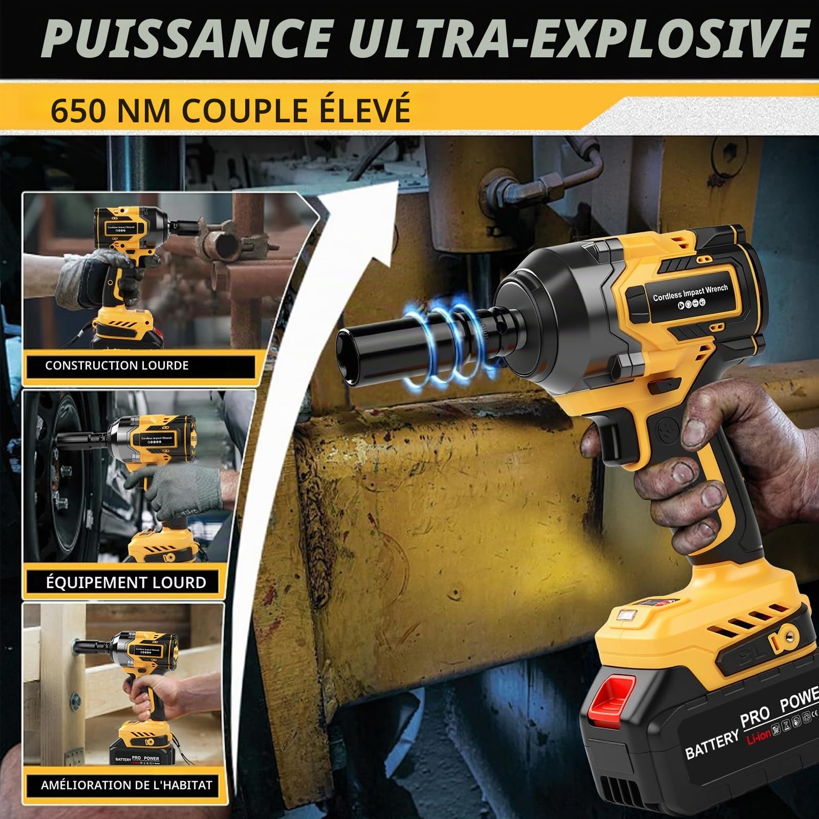 Clé à Chocs Sans Fil Brushless avec 2 Batteries 4,0 Ah 21V, 1/2" 650 Nm