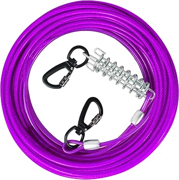 Dog Tie Out Cable 10/15/20/25/30 FT Dog Runner for Yard Steel Wire Dog Cable with Durable Superior Clips purple Dog Chains Heavy Duty for Outside Hold Large Dogs Up to 165 lbs