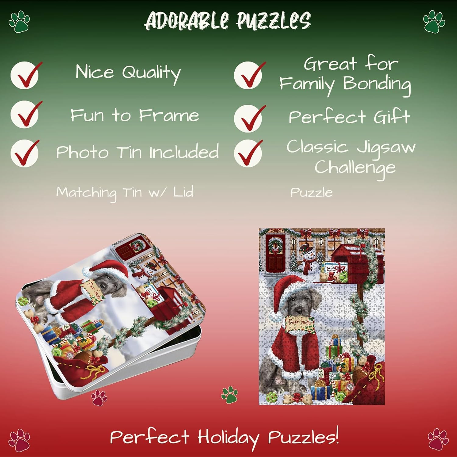 Dear Santa Mailbox Christmas Wolfhound Dog Jigsaw Puzzle for Adults - Animal Printed Interlocking Puzzle Game Artwork - Gift for Dog Lover's - 1000 Pcs 29.5"x19.7", PZLE56048