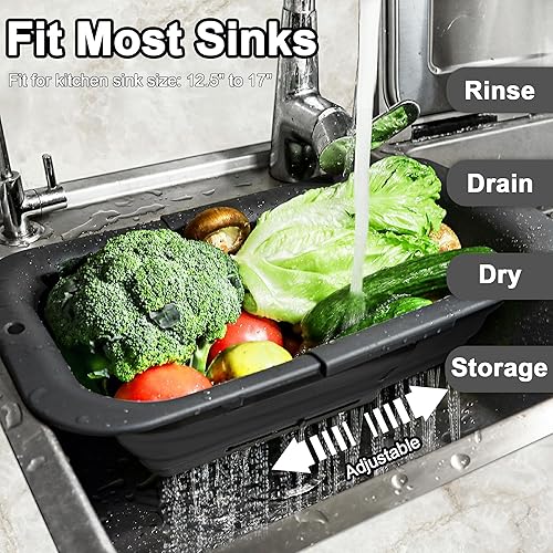 Miniatura 4 de ROTTOGOON Colador plegable de 7 cuartos de galón, colador expandible sobre el fregadero, colador ajustable de silicona para fregadero de cocina,