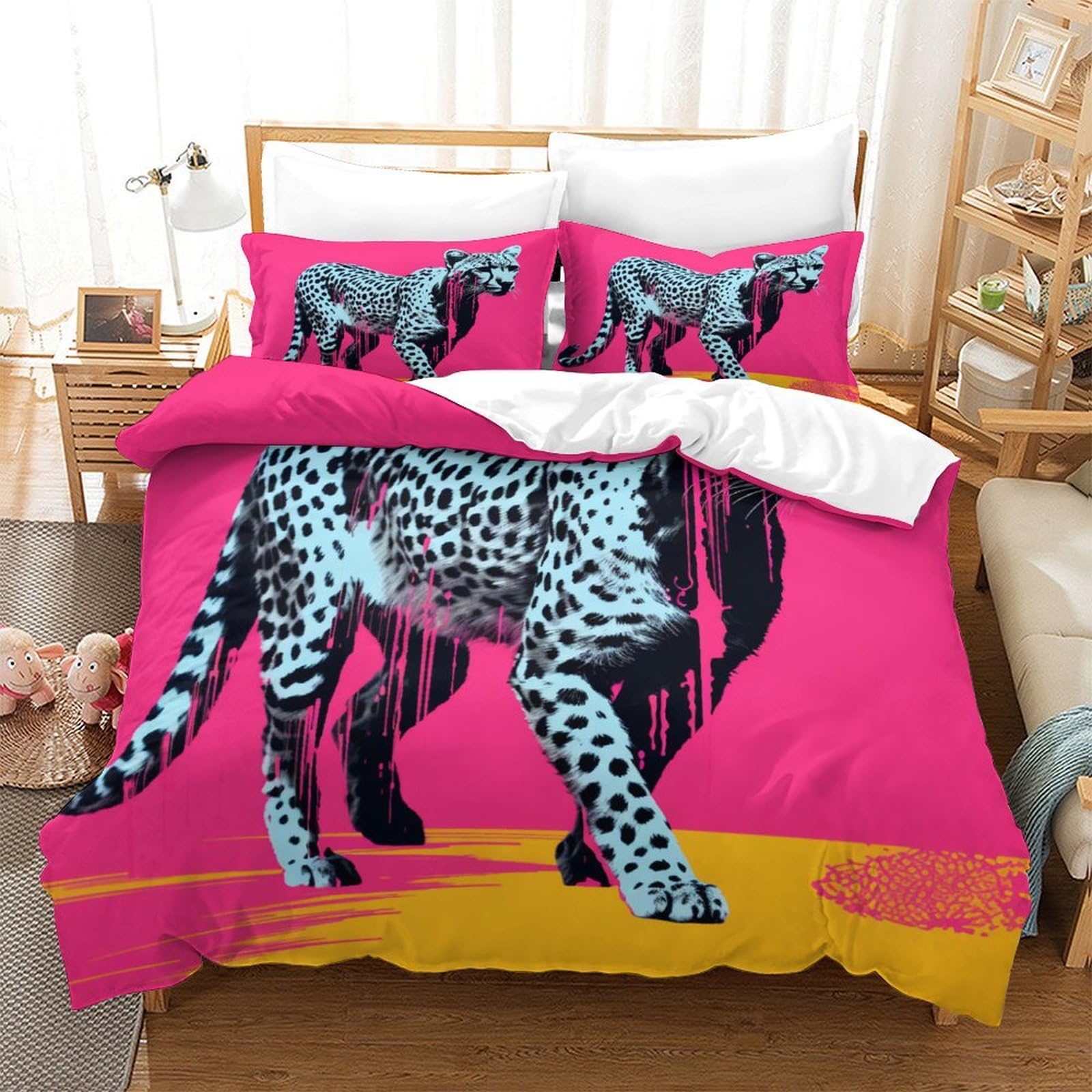 P1S9U7W5Y Modern Leopard 3D Printed 3pcs Microfiber Animal Duvet Cover Set Bedding Set Double