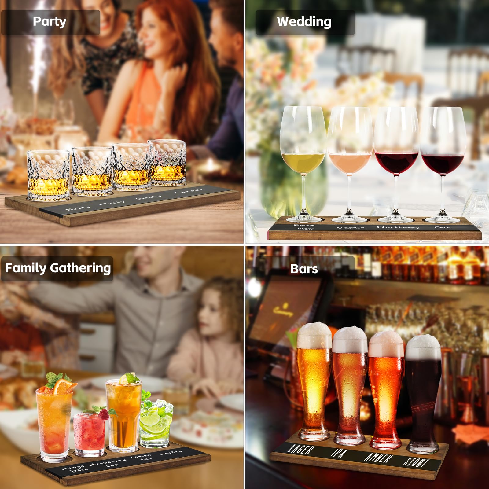 Flight Board [Set di 4] Volo per vino, degustazione whisky, volo mimosa, cocktail, voli champagne, voli per caffè, degustazioni, degustazioni di vino, degustazione di birra