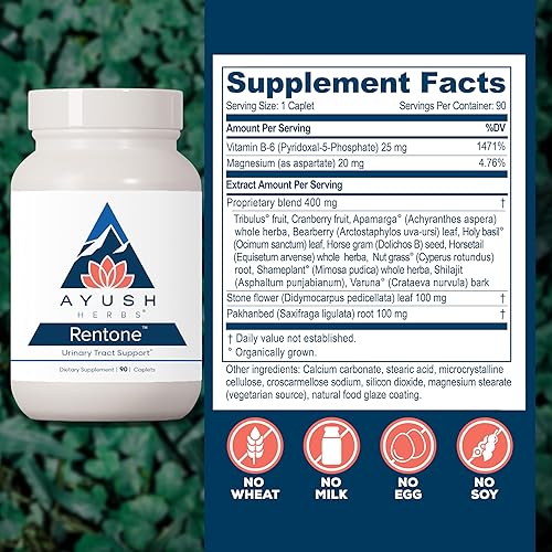 Miniatura 3 de Ayush Herbs Rentone, suplemento ayurvédico para el tracto urinario y el riñón, mezcla de hierbas y minerales totalmente naturales con arándano,