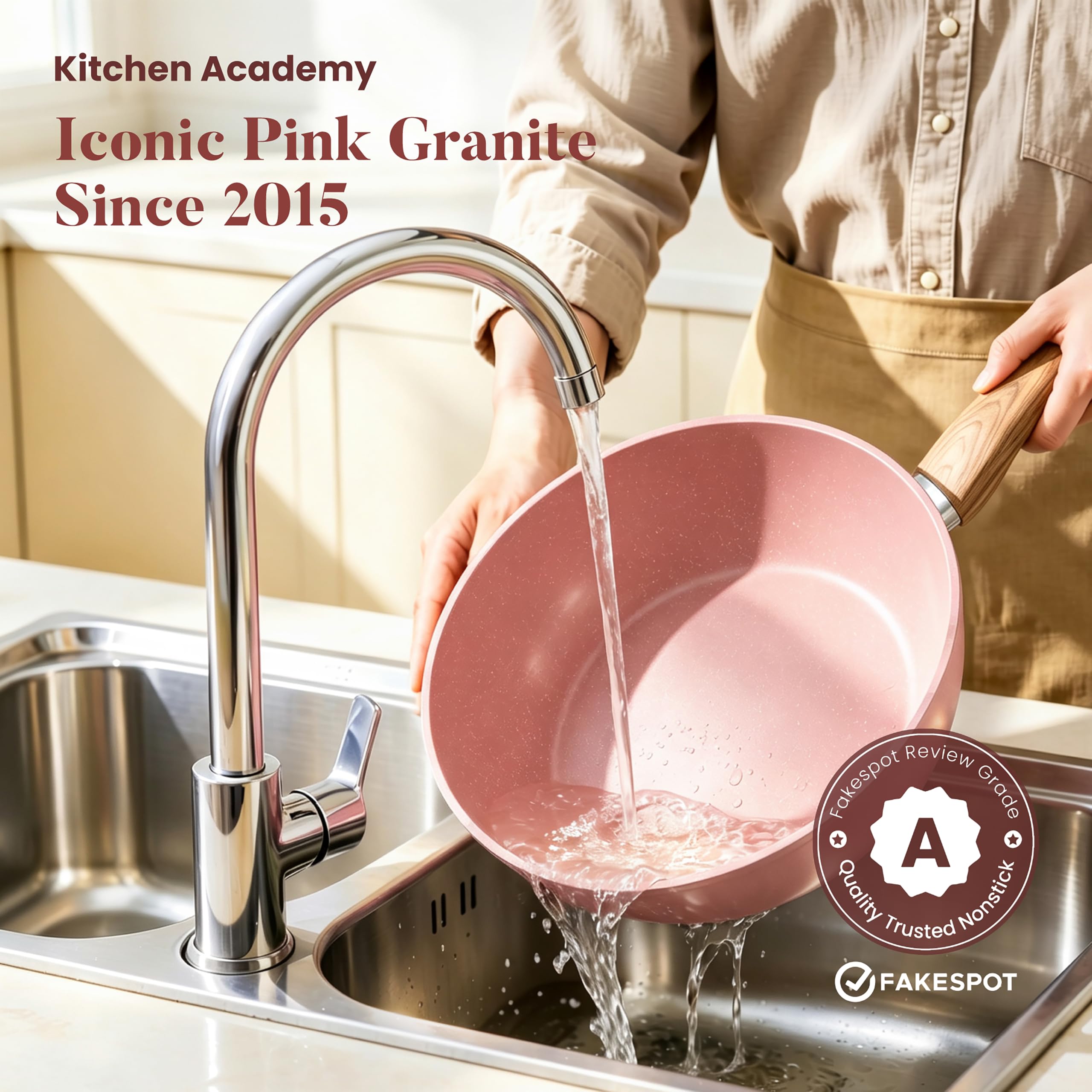 Kitchen Academy Induction Pots and Pans Set Non Stick, 12Pcs Pink Cookware view 5