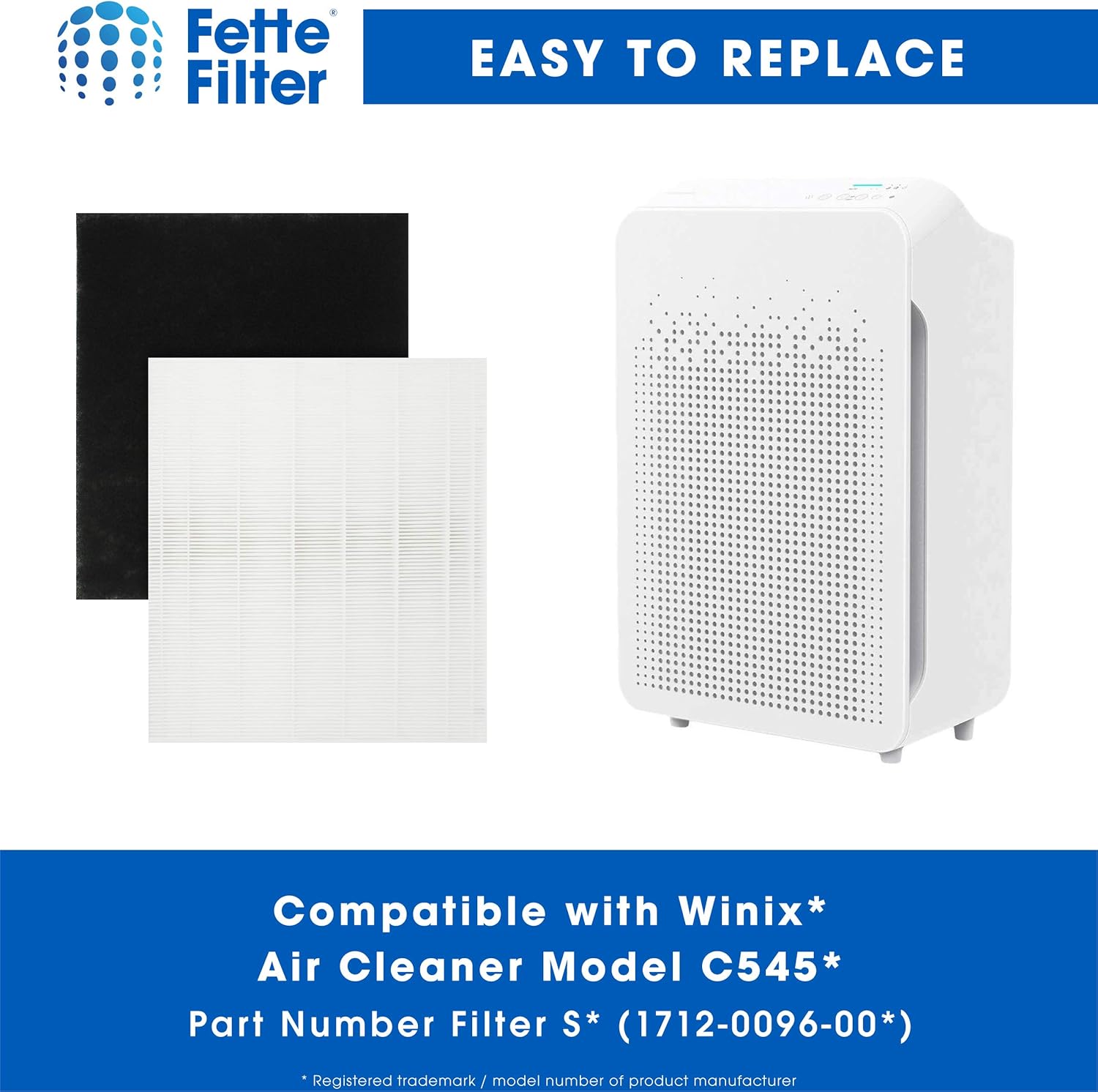 Fette Filter - C545 Premium Replacement True HEPA Filters Compatible with Winix Filter S for Air Purifier C545 Part # 1712-0096-00 Includes 2 True Hepa + 8 Carbon Filter.