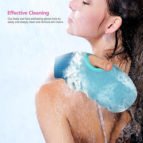 Miniatura 6 de Beaupretty Guantes exfoliantes de esponja natural, guantes de baño de esponja corporal, guante exfoliante profundo, esponja de lufa natural, guantes