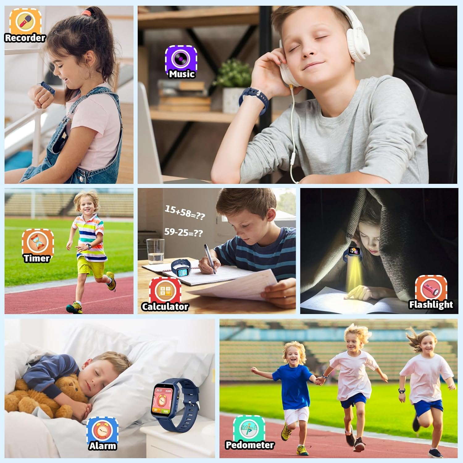 zicor Kids Game Watch Gift with 26 Puzzle Games, Dual Camera, Music Player, Pedometer, Video Recorder, Flashlight, Alarm Clock,Educational Toy for Boys Girls Age 4-12 Years Old,Birthday - Image 6