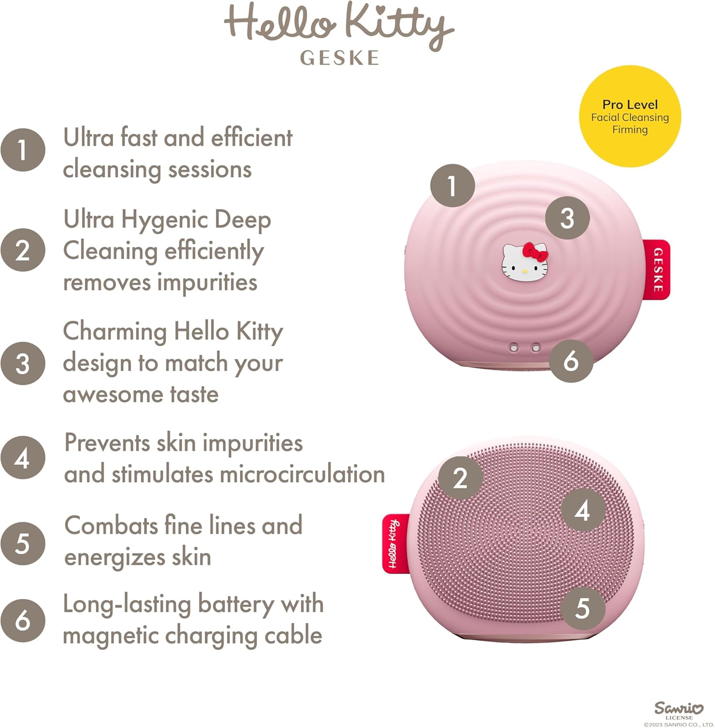 GESKE x Hello Kitty SmartAppGuided™ Sonic Facial Brush | 4 in 1 | Electric Facial Cleansing Brush | Skin Cleansing Brush | Facial Brush | Daily Skincare Routine| Facial Massager & Skin Care