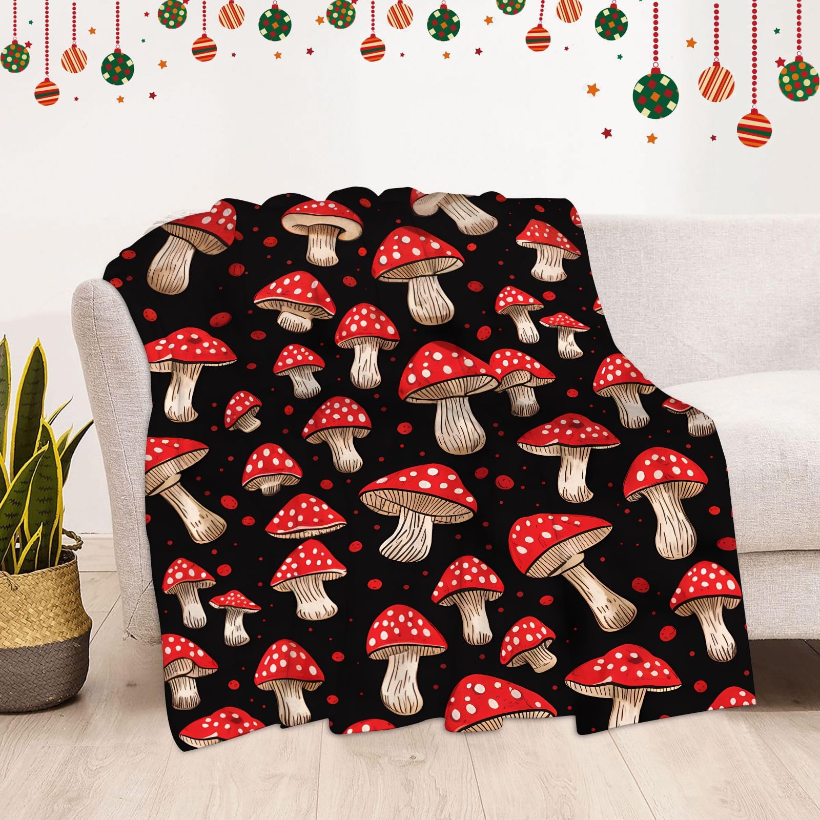 GIUMOWL Red Mushrooms Blanket Lightweight Warm Sofa Bed