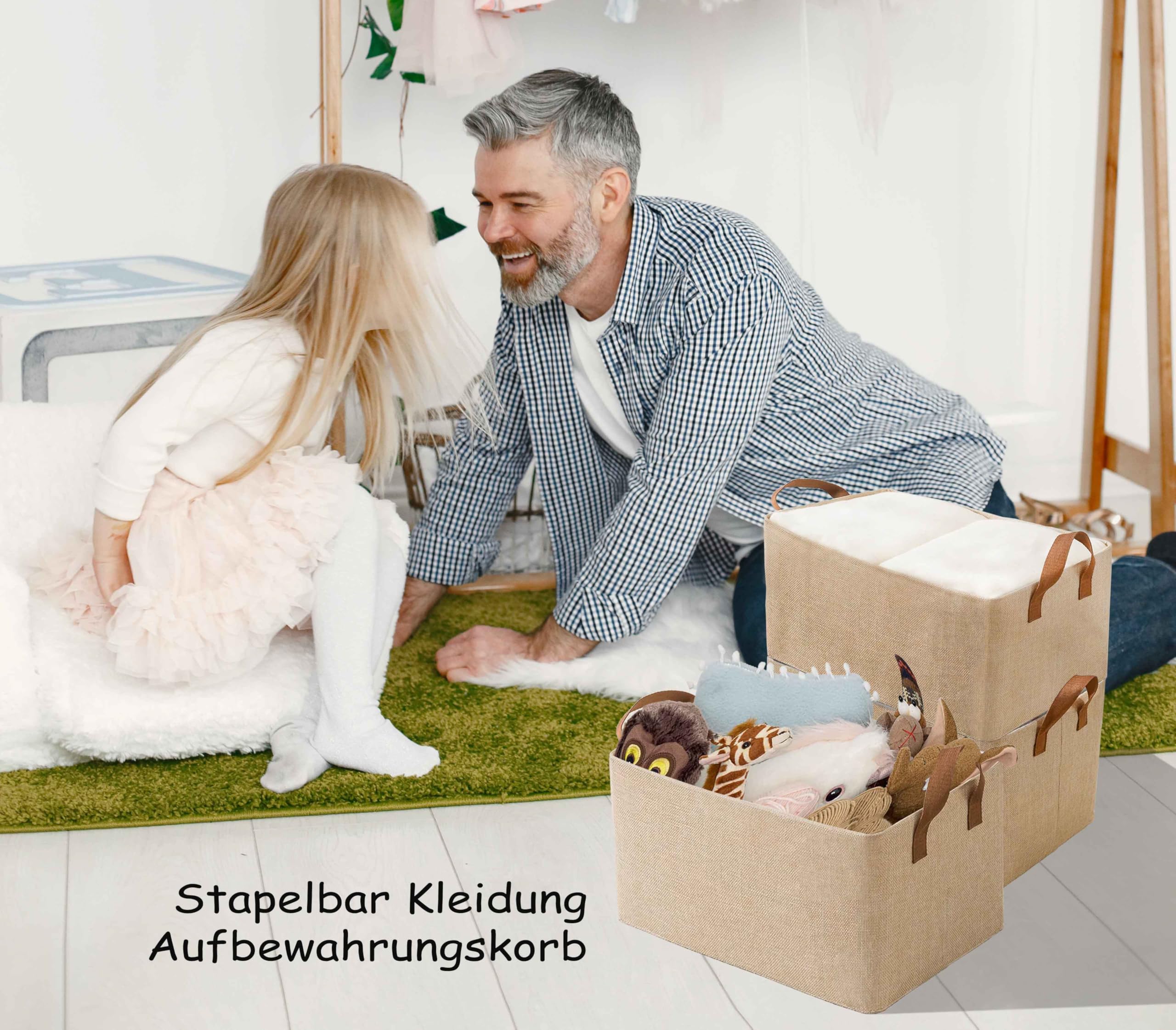 AARAINBOW Stoff Aufbewahrungskorb für Schrank, Faltbare Organizer Schrank Körbe Aufbewahrung mit Griffen, 4 Stück Aufbewahrungsbox für Kleiderschrank Stapelbar Korb, 40x27x21cm (4 Beige) Küche, Haushalt & Wohnen