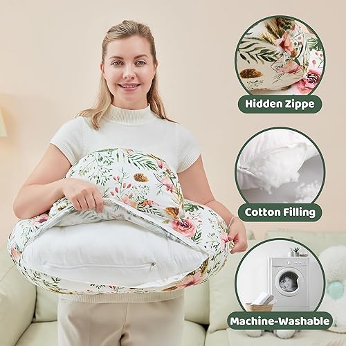 Miniatura 6 de Almohada de lactancia para lactancia, almohada de lactancia materna para apoyo de mamá, correa de cintura ajustable y funda de algodón extraíble,