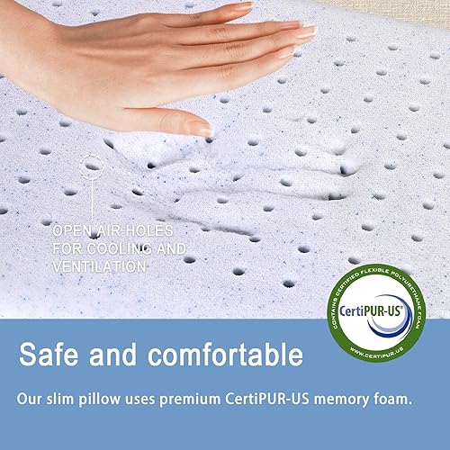 Miniatura 7 de SUQ I OME Slim Sleeper - Almohada plana de espuma viscoelástica de gel refrescante para dormir en cama, perfil bajo, almohada plana ultra fina para