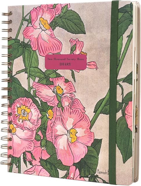 Kokonote Hannah Borger Flowers Diary 2023 | Big Size 8.3 x 9.8 inch - 21 x 25 cm | Academic Diary Week To View | With Stickers | Cute Stationery | 2023 Diary
