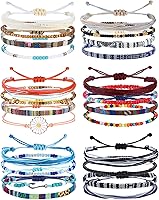 LOLIAS 24PCS Waterproof Boho String Bracelets for Women - Adjustable Surfer Wave Friendship Anklets Set