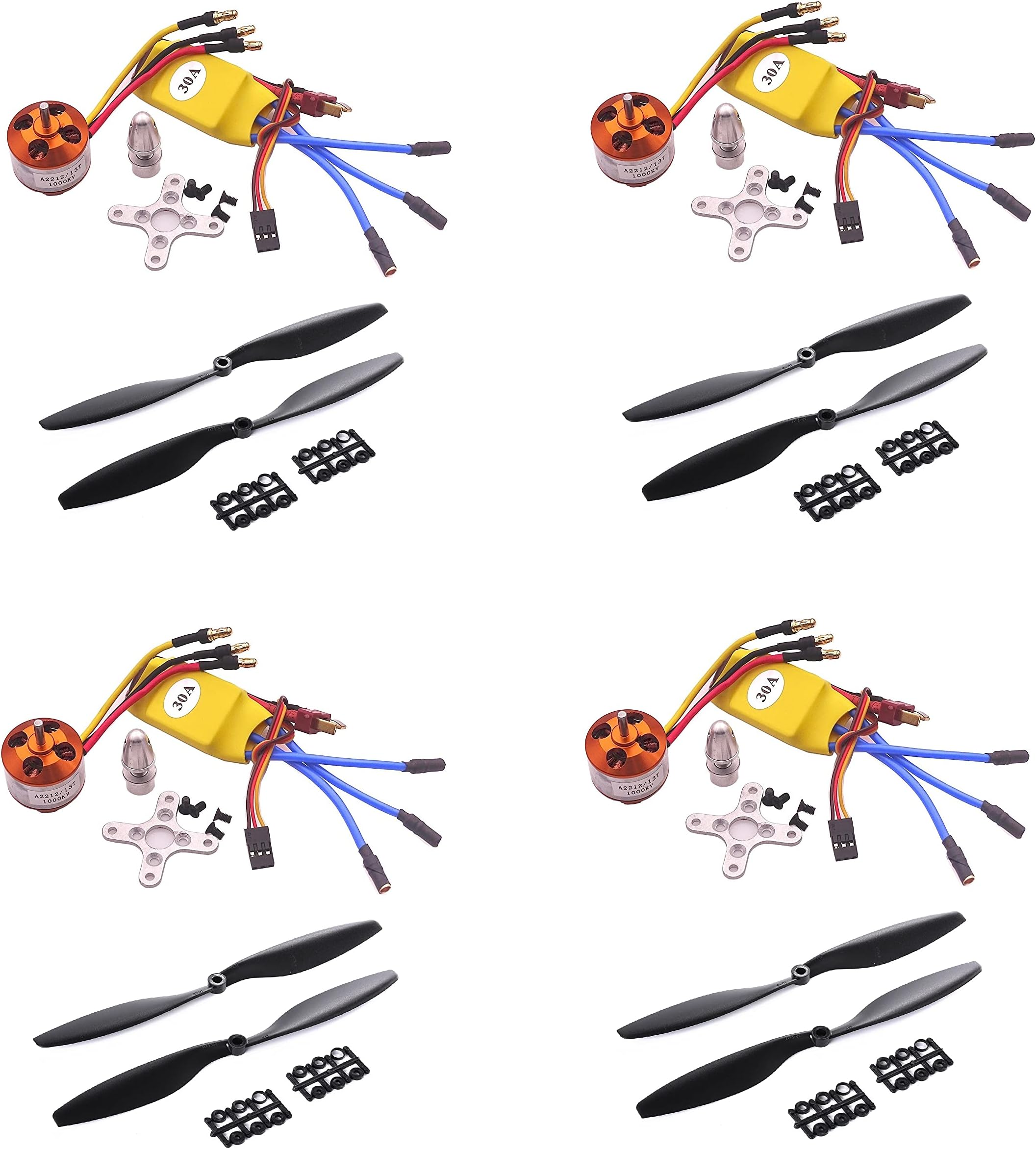 Robotbanao EAEC100100-222 Combo Set - A2212 BLDC 1400KV Brushless Motor + 30A SimonK ESC + 1045 Propeller Pair - For Quadcopter, Airplane, Aircraft, Hexacopter, Multi-copter - Black - Pack of 4