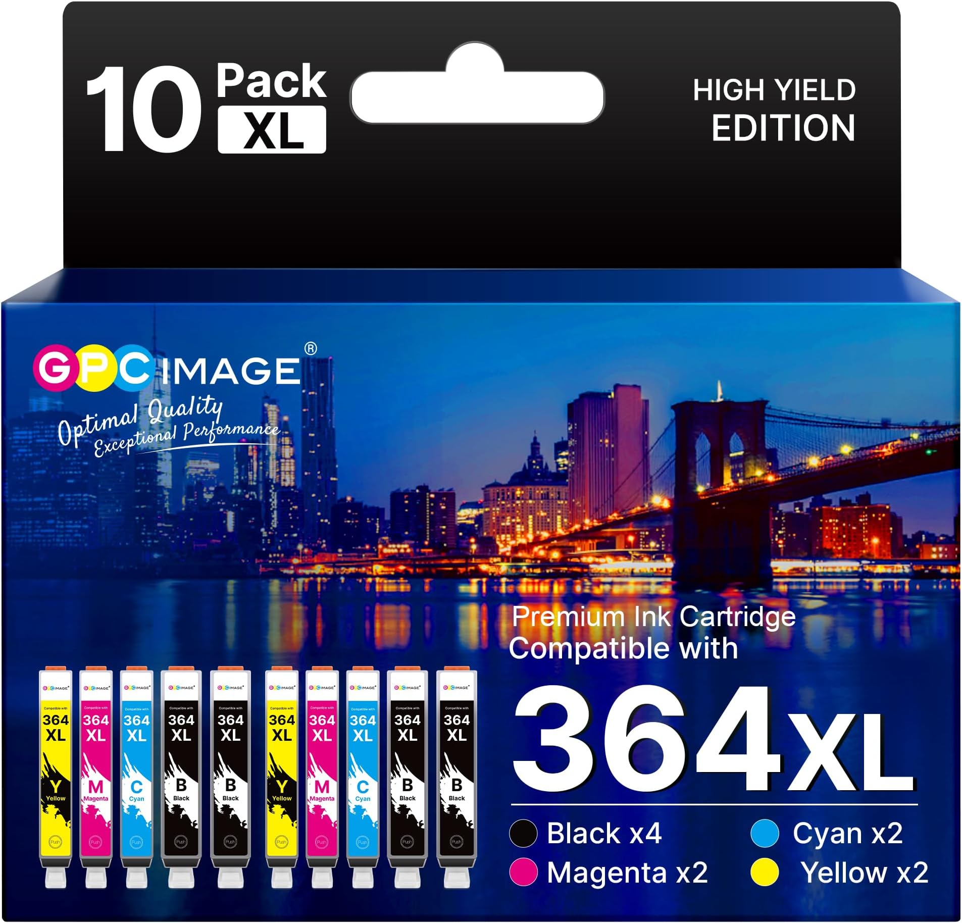 GPC Image 10-Pack 364XL Ink Cartridges Compatible for HP 364 Ink Cartridges Multipack for HP PhotoSmart 5510 5520 5522 5524 6510 6520 7510 7520 DeskJet 3070 3520 OfficeJet 4610 4620 (4BK/2C/2M/2Y)