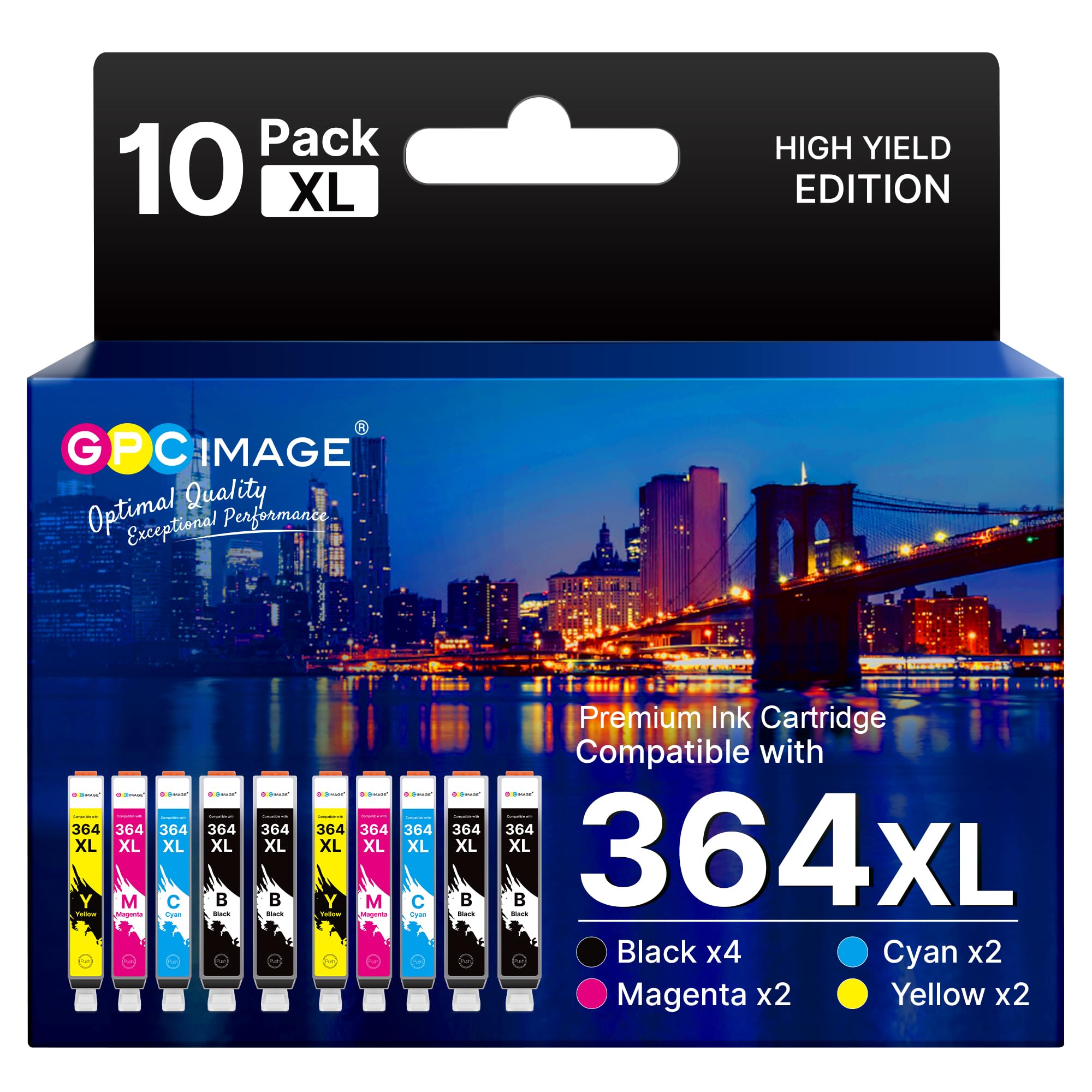 GPC Image 10-Pack 364XL Ink Cartridges Compatible for HP 364 Ink Cartridges Multipack for HP PhotoSmart 5510 5520 5522 5524 6510 6520 7510 7520 DeskJet 3070 3520 OfficeJet 4610 4620 (4BK/2C/2M/2Y)