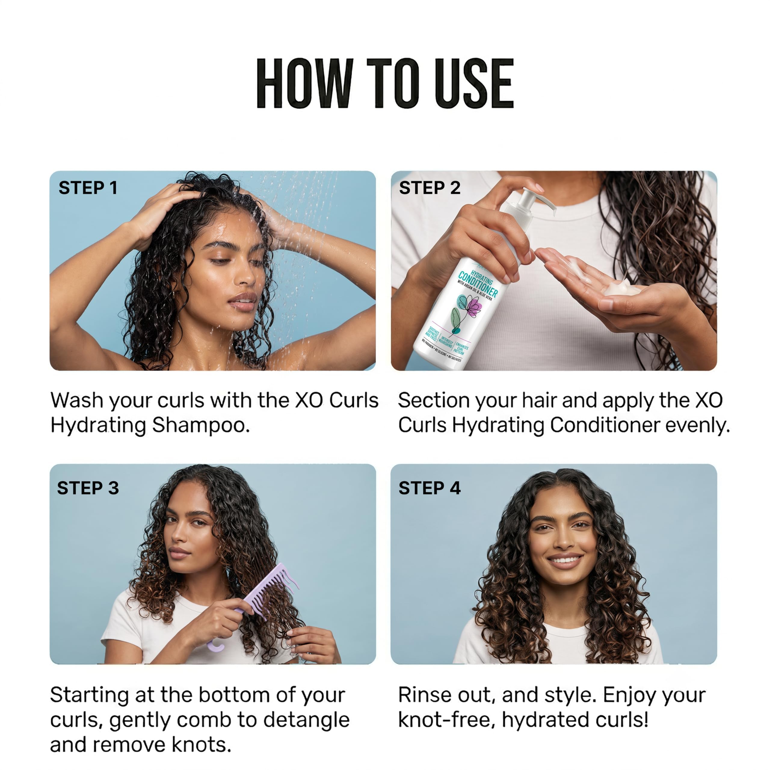 XO Curls Shower detangling hair comb, Wide tooth comb, Comb with hook for easy hanging in shower, Gentle on Scalp, Hair comb for with curly & wavy hair - Green (Pack of 1) 1