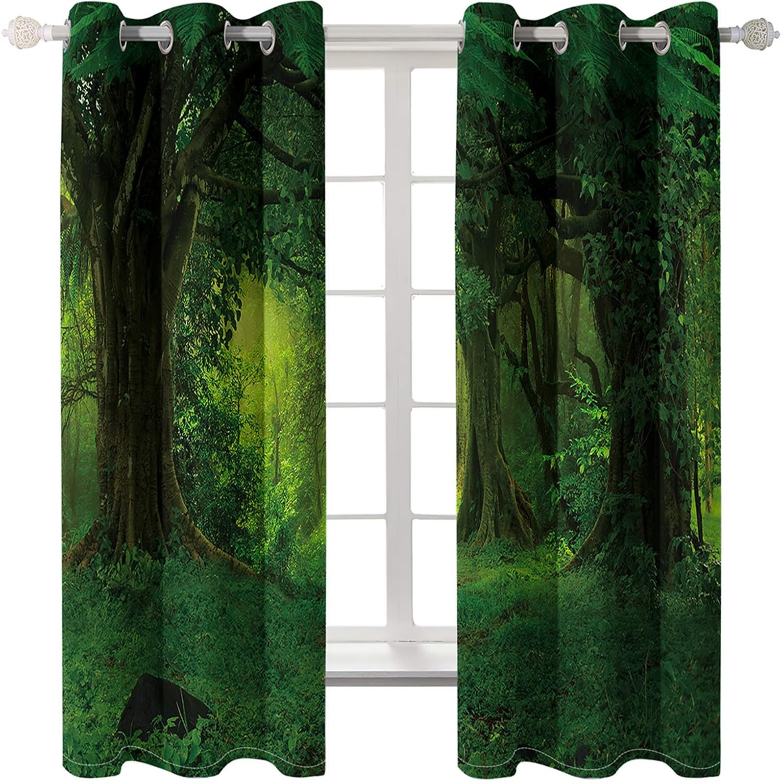 Gualiy Rideau Opaque Chambre, Rideaux Thermique Isolant Fenetre Paysage Arbres Natures Rideaux Lot de 2 107x214cm