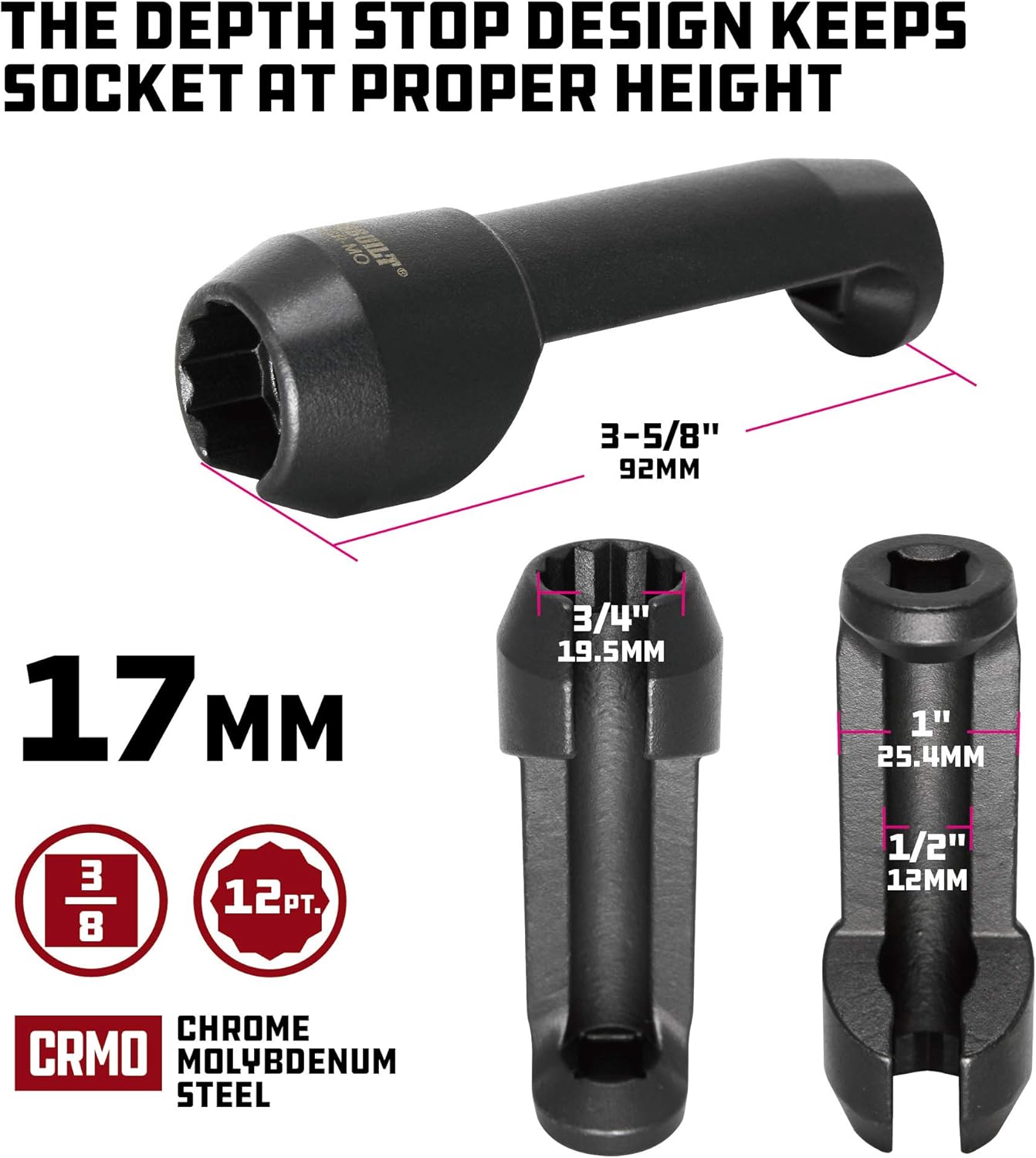 Powerbuilt Diesel Injector Socket Set, Ford Power Stroke 6.7 Diesel Injection, 2 Piece 12 Point 17mm, Crowfoot - 647764