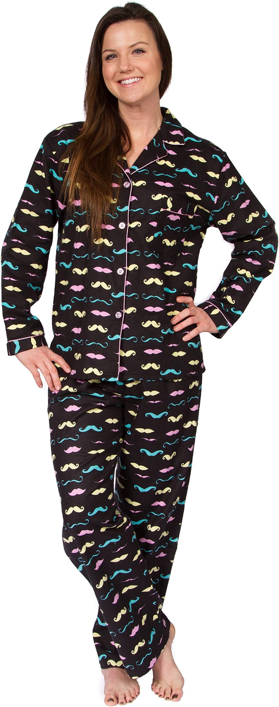 LeisurelandWomen's Cotton Flannel Long Sleeve Pajama Set, PJs Sleepwear