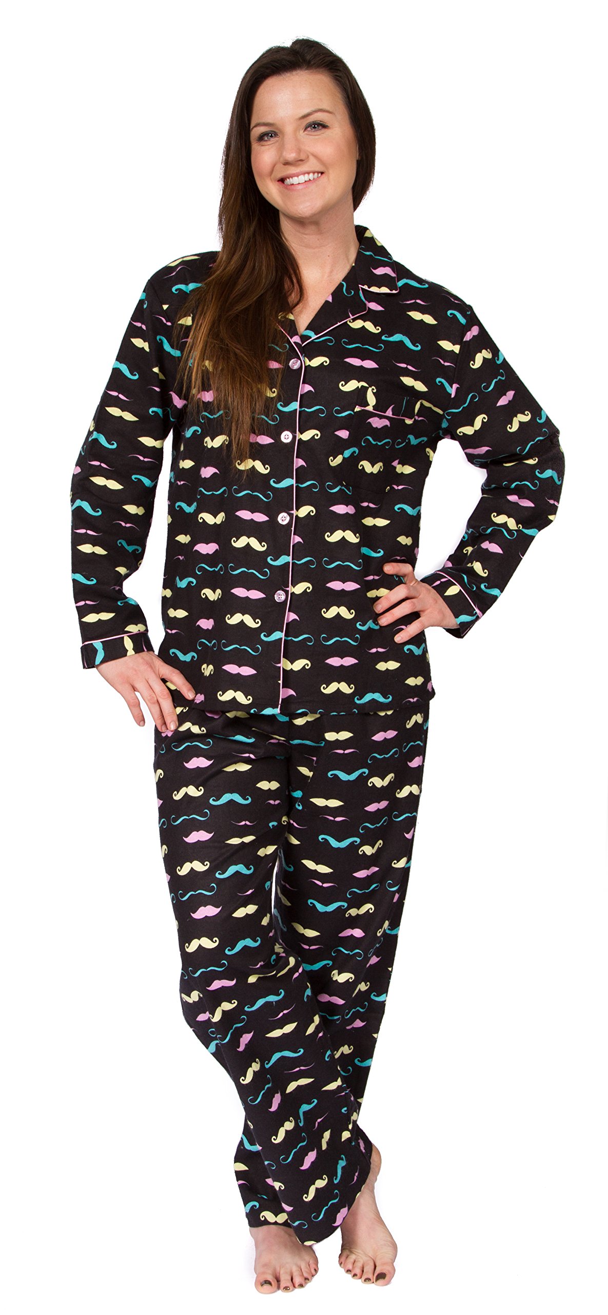 LeisurelandWomen's Cotton Flannel Long Sleeve Pajama Set, PJs Sleepwear
