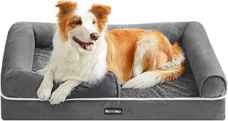 Feandrea Orthopädisches Hundebett, Hundekissen, Hundekorb, weiche Polsterung, Hundesofa, erhöhte Ränder, Bezug abnehmbar und waschbar, 91 x 68 x 18 cm, rutschfeste Unterseite, hellgrau PGW076G02V1 product image