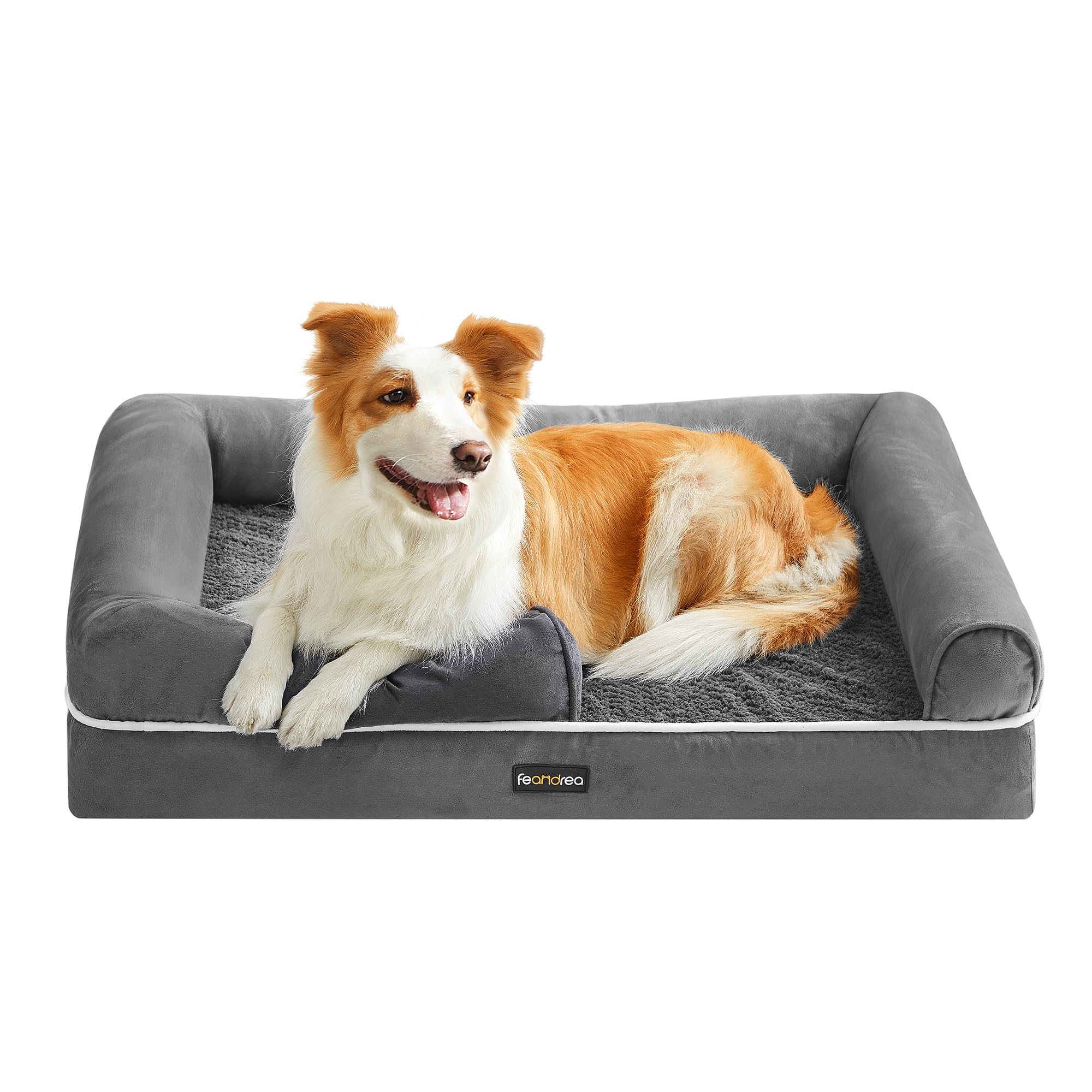 Feandrea Orthopedic Dog Bed, Dog Sofa with Sides, Removable Washable Cover, 91 x 68 x 18 cm, Non-Slip Bottom, Light Grey PGW076G02V1