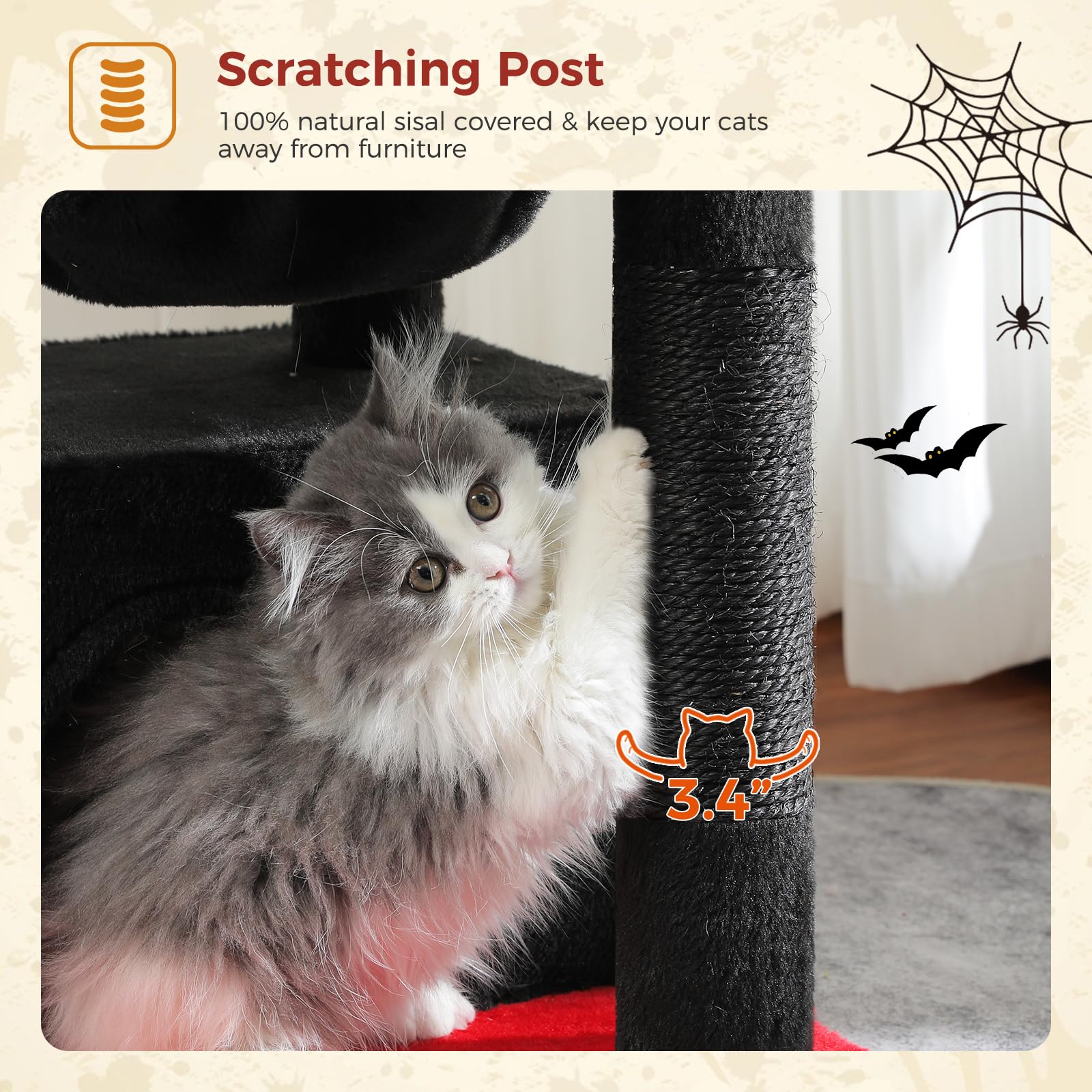 PAWZ Road 4-in-1 Gothic Katzenbaum 84 cm (33") – Mehrfunktionaler Katzenbaum für Wohnungskatzen, Gothic Design, Kratzbaum & Katzen-Tower