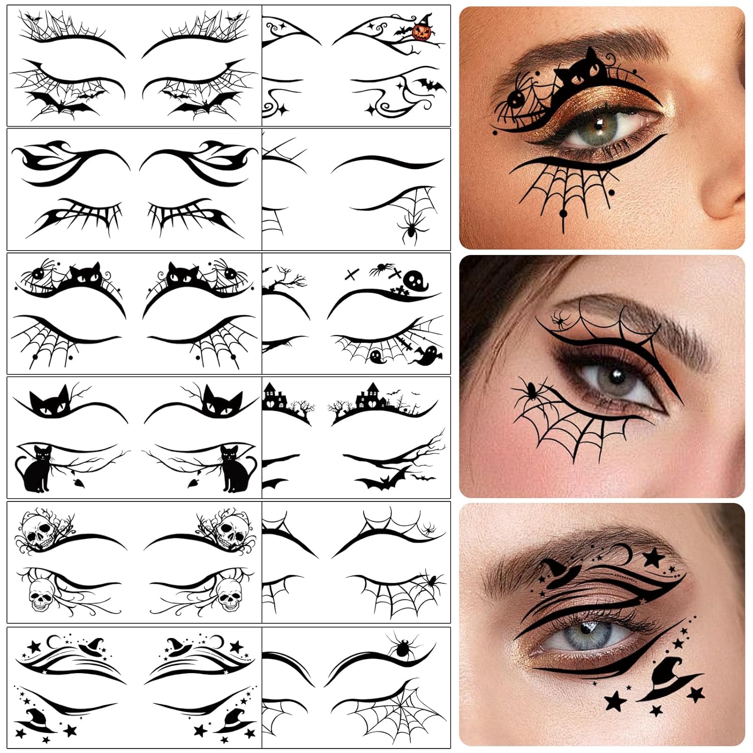 12 Pairs Christmas Face Makeup Patches, Xmas Tree Santa Claus Eyeliner Stickers Decals Snowman Small bell Temporary Tattoo for Women Girls Fake Tattoos, Christmas Stocking Stuffers Party Supplies(Halloween Eye Tattoo)