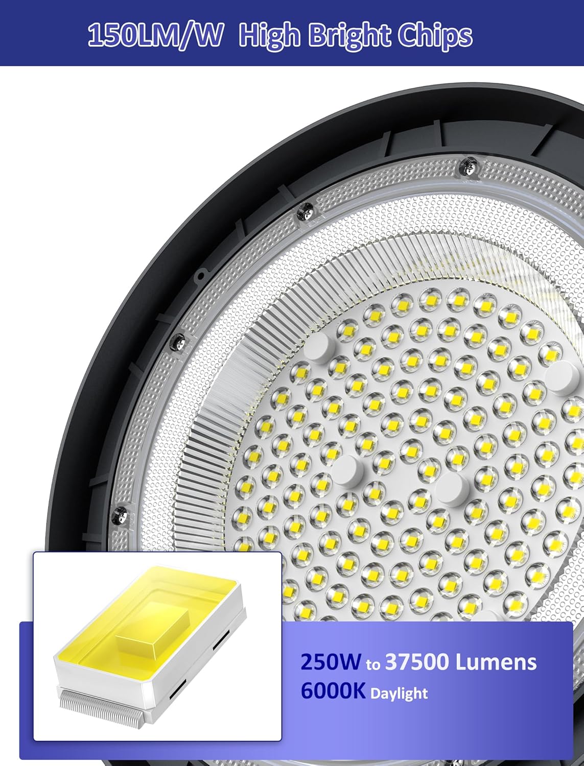 AIKVSXER UFO High Bay Lights 250W LED Shop Light Commercial Bay Lighting 6000K IP65 for Warehouse Gym Factory Garage Workshop Barn Plug & Play 6 Pack