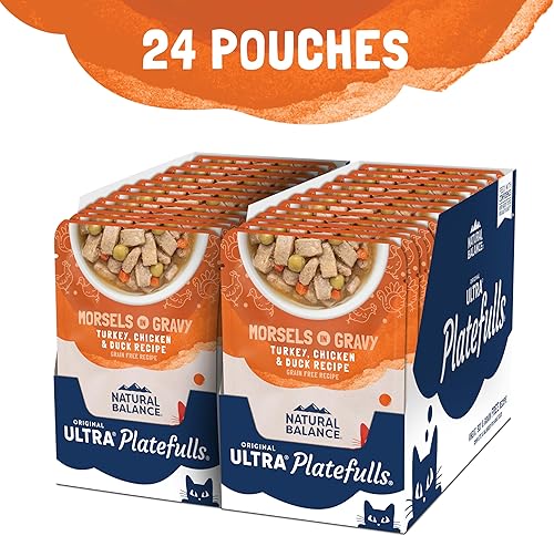 Miniatura 2 de Natural Balance Platefulls - Alimento húmedo para gatos, fórmula de pavo, pollo y pato en salsa, bolsa de 3 onzas (paquete de 24), sin granos