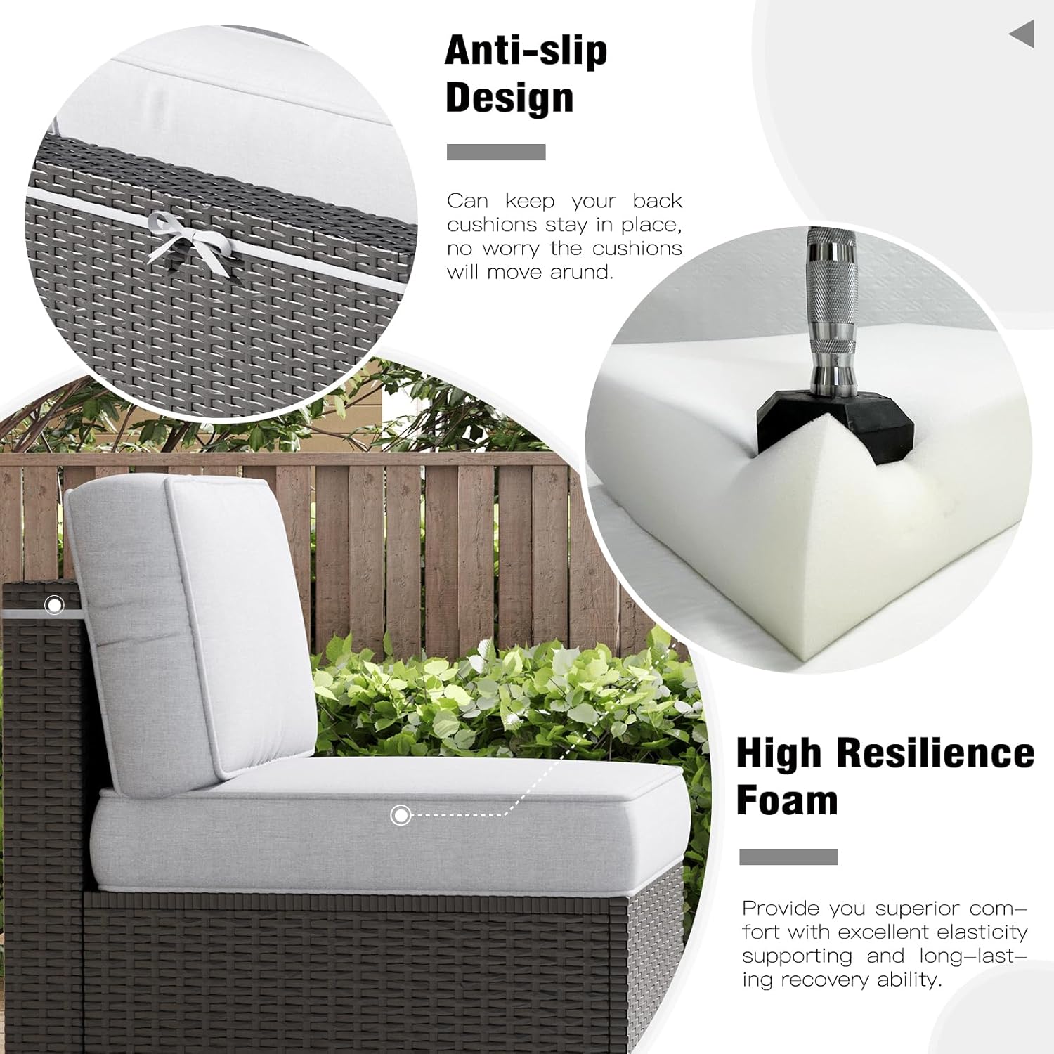 LayinSun Outdoor Furniture Replacement Cushions for 6 Seat Patio Rattan Wicker Sectional Conversation Sofa Set, 14-Piece Cushions Set