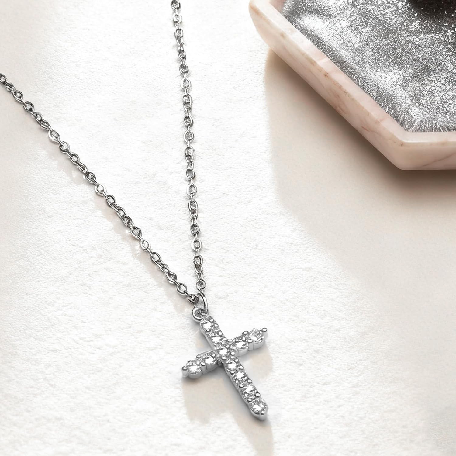 Crown Cross Necklace for Women, 14K Gold Silver Cubic Zirconia Crown Cross Necklace, Diamond Gold Silver Cross Necklaces, Dainty Cross Faith Simple Trendy Charm Jewelry Gift for Women - Image 5