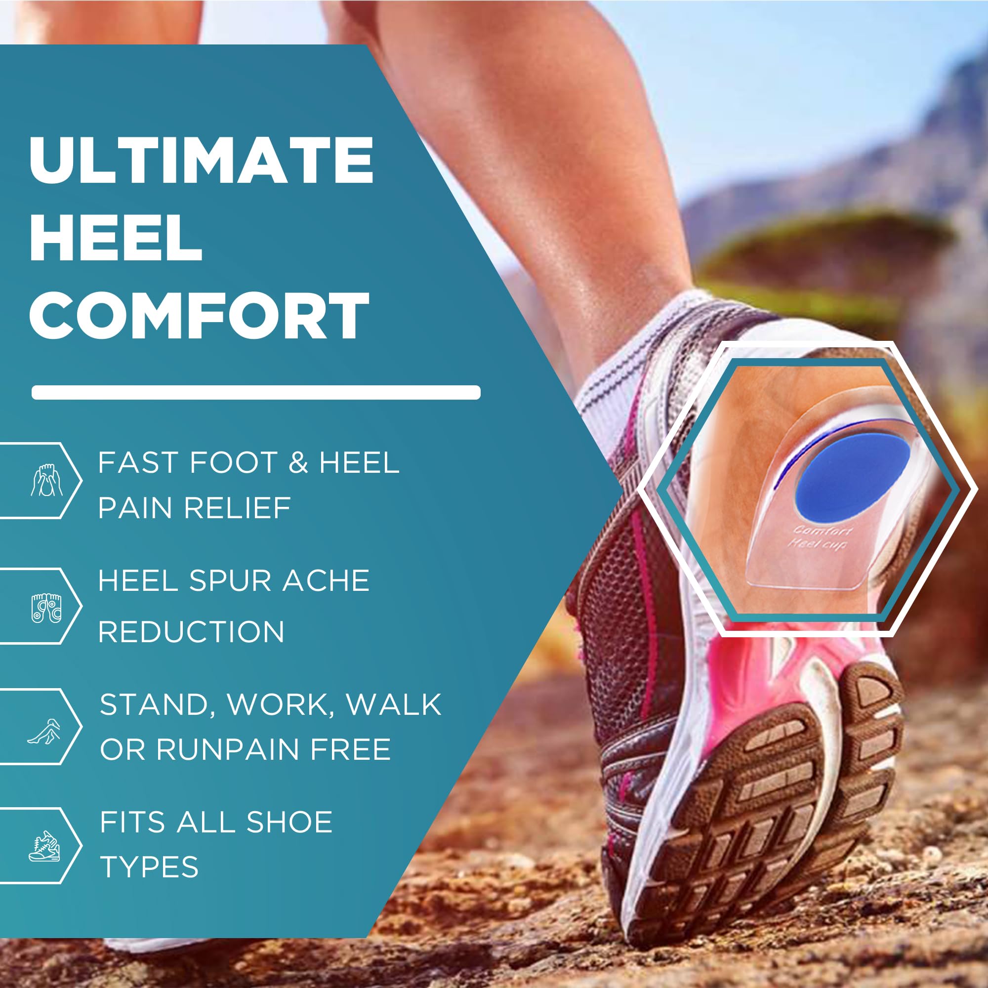 Taloneras de silicona de gel de 220 libras, paquete de 2 talones para tendinitis de Aquiles, inserciones de cuña para fascitis plantar, espolón óseo, alivio del dolor de pies, plantillas acolchadas