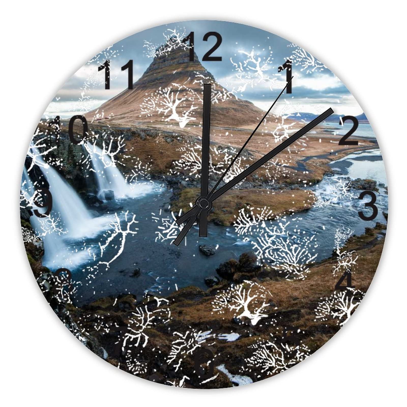 Horloge murale pour cuisine et bureau calme avec le paysage de Kirkjufellsfoss Islande à pile