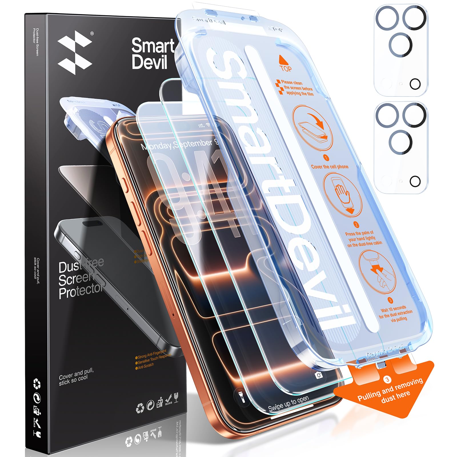 SMARTDEVIL 2 Pack for iPhone 17 Pro Max Screen Protector+ Lens Protector