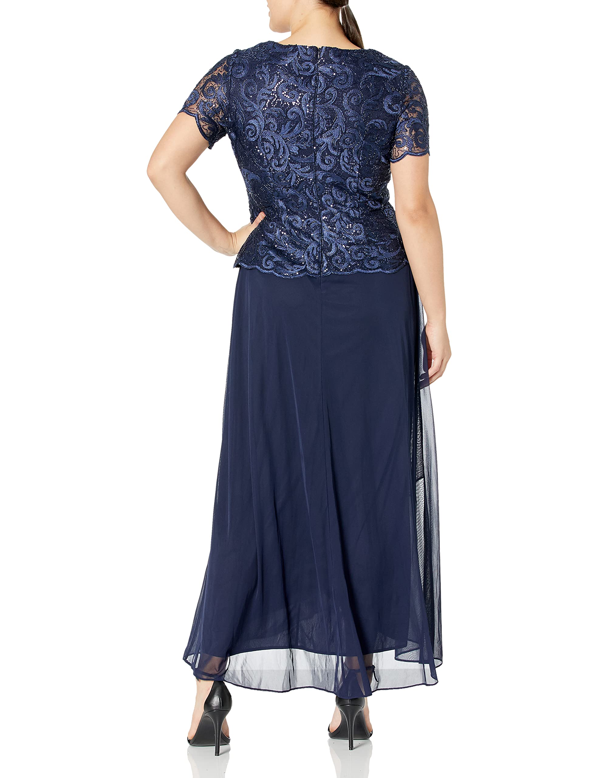 Alex Evenings Womens Cap Sleeve Long Mock Dress: 14 Navy