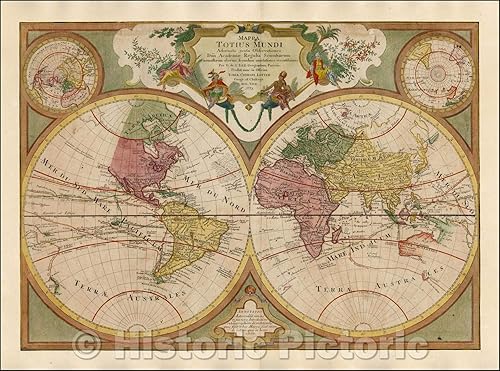 Mapa histórico  Mappa Totius Mundi Adornata juxta Observationes Dnn Academiae Regalis Scien  Doble Hemisferio del Mundo, Costa de Australia, Nueva
