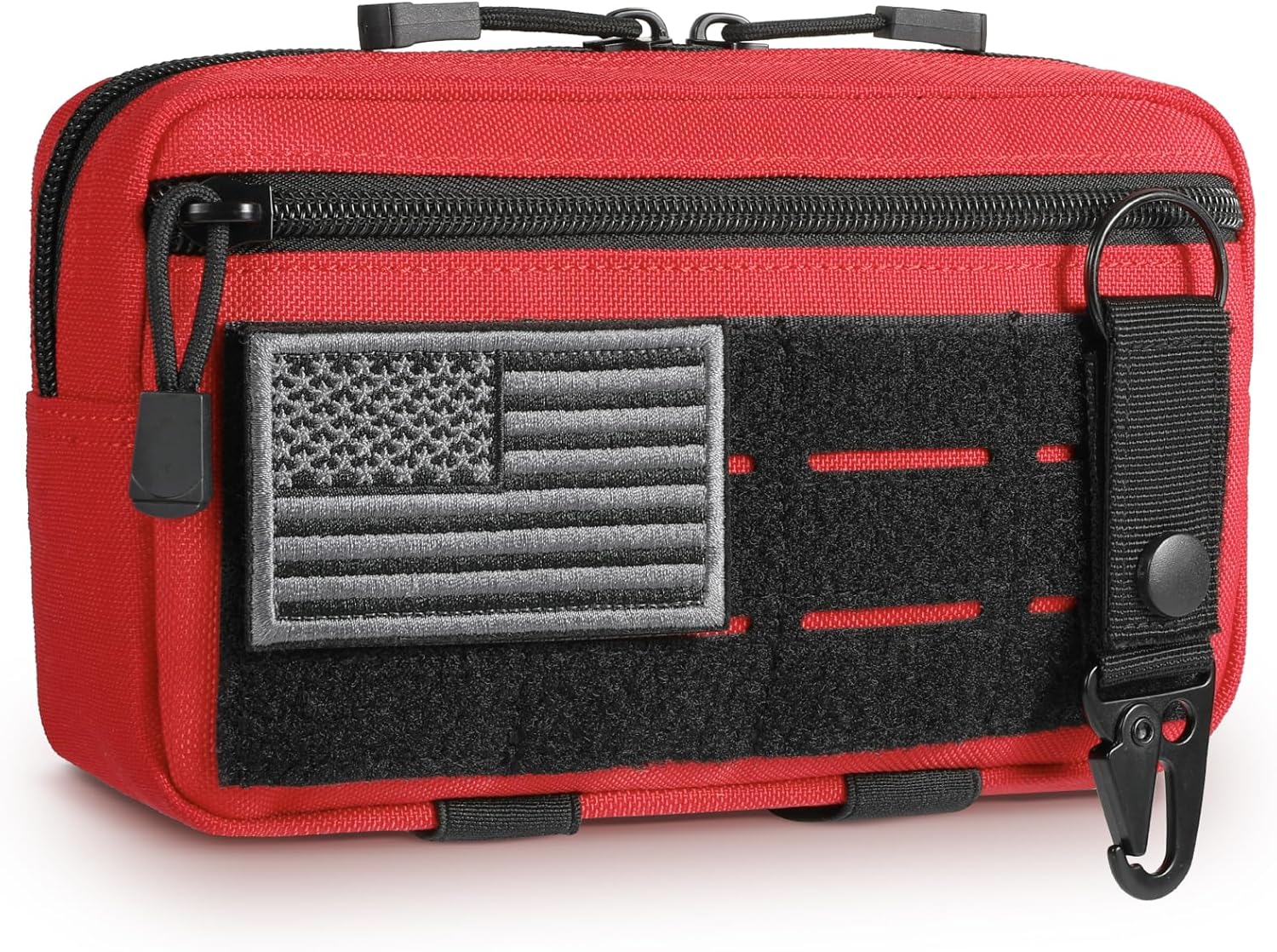 FRTKK Admin Pouch with USA Flag Patch & Keychain - 2 Pack Molle Pouches with USA Flag Patch & Tactical D-Ring Clip
