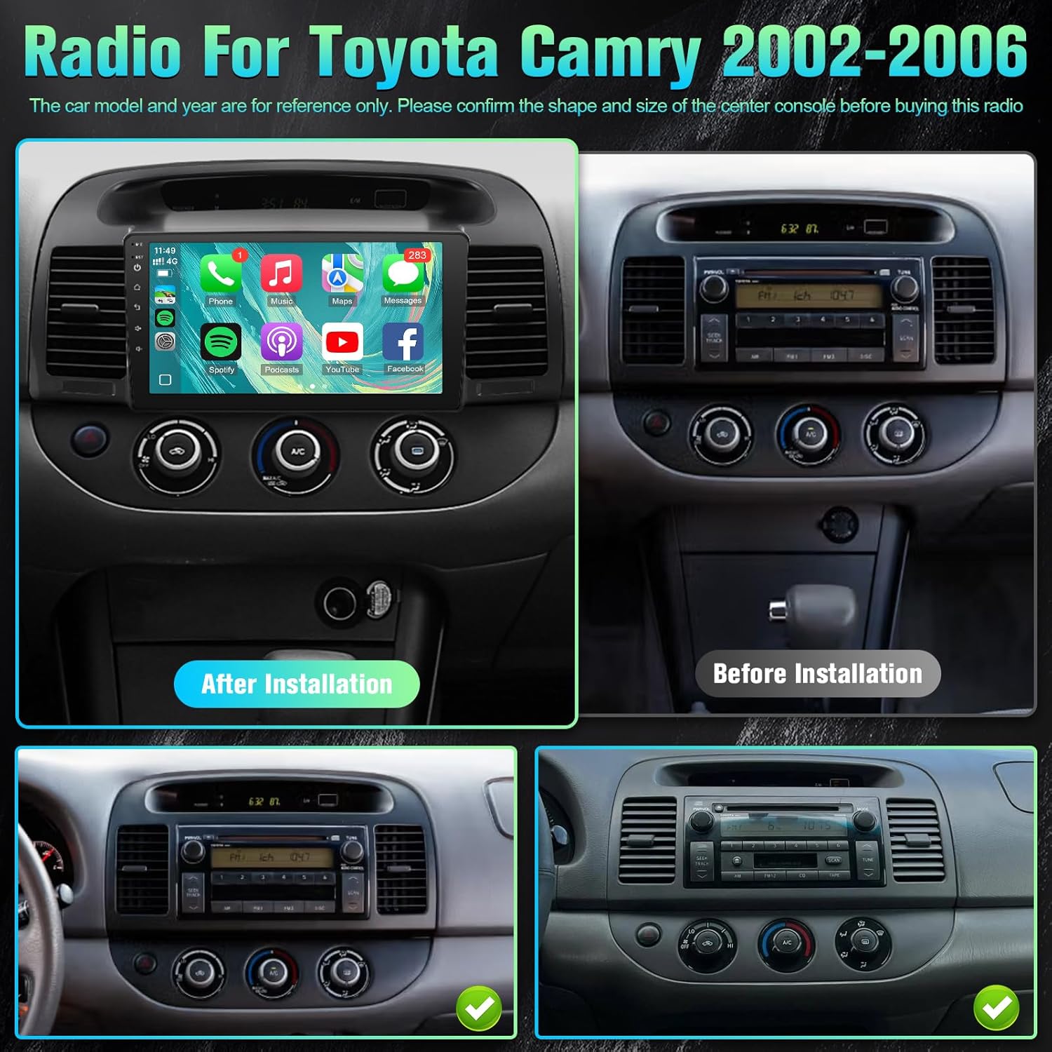 Upgraded Android 12 Car Stereo for Toyota Camry 2002 2003 2004 2005 2006 with Carplay Android Auto - 9Inch Touch Screen for Camry Stereo with BT, In-dash GPS, WiFi +MIC+Backup Camera - 2+32GB