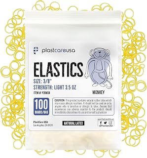 1000 (3/8" Monkey, Light 3.5 Oz) Orthodontic Latex Elastic Rubber Bands for Braces - Multi-Size Dental Elastics Kit, Heavy-Duty Ortho Bands for Gap Closure & Teeth Alignment (10 Bags of 100)