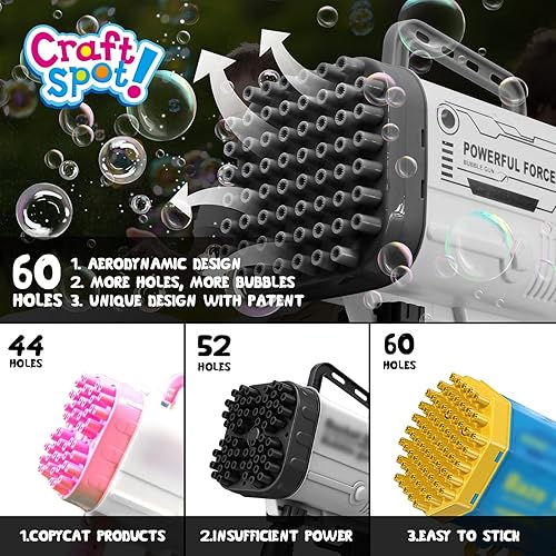 Miniatura 5 de 60 Holes Bazooka Bubble Gun Kids Toy,Rocket Bubble Machine with Colorful Light,10000+ Bubblemin Bubble Blaster Launcher,Gatling Bubble Maker Bubble