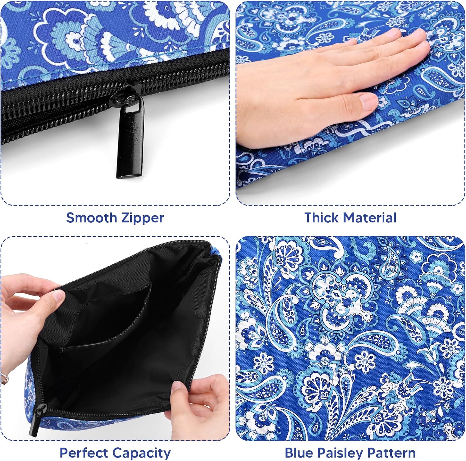BOBOKA Empty Mahjong Tiles Bag with Zipper, Suitable for 1.2 Inches Standard Size American Mahjong Tiles, Thickened Blue Printed Mahjong Bags for Tiles Accessories(Case Only)