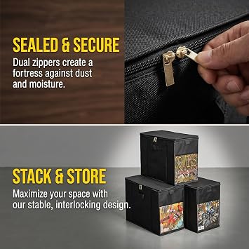 Comic Book Storage Box, 3 Pack Collapsible Comic Book Bin with Window
