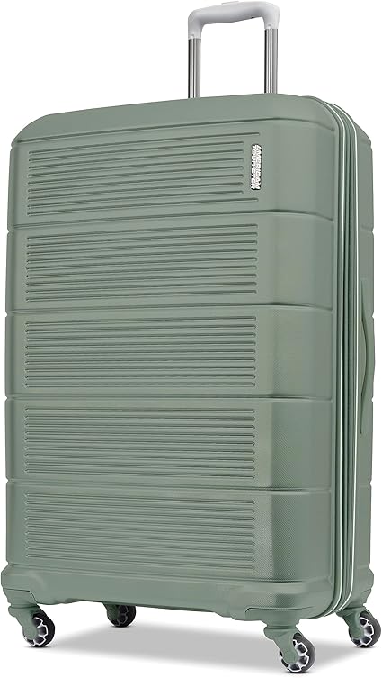 American Tourister Stratum 2.0 Expandable Hardside Luggage with Spinner Wheels, Checked-Large, Jade Green