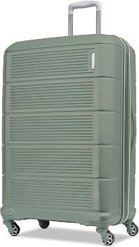 American Tourister Stratum 2.0 Expandable Hardside Luggage with Spinner Wheels, Checked-Large, Jade Green