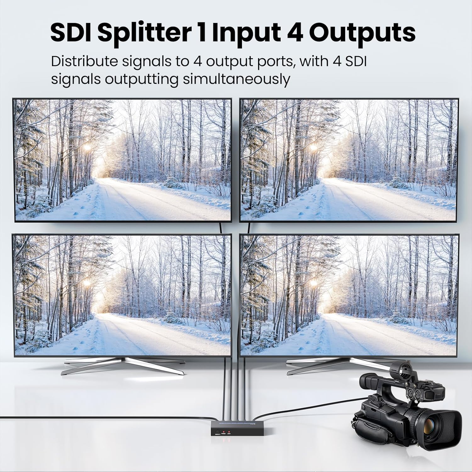 SDI Splitter 1 x 4, 1 in 4 Out SDI Distributor, Supports 3G-SDI/HD-SDI/SD-SDI Up to 1080P@60Hz